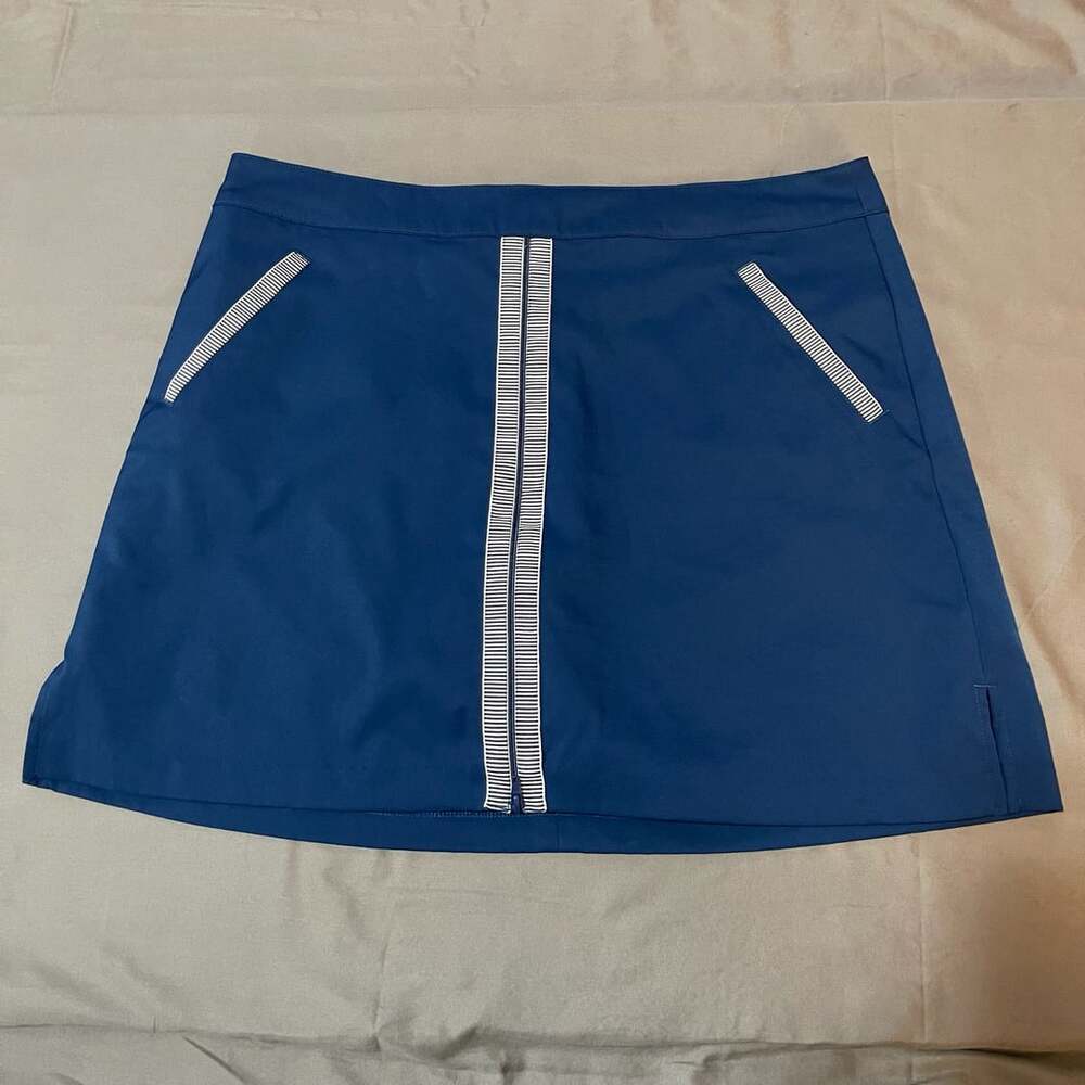 Lady Hagen Golf Skort Size 12 Navy Blue Striped Zip Front Pockets